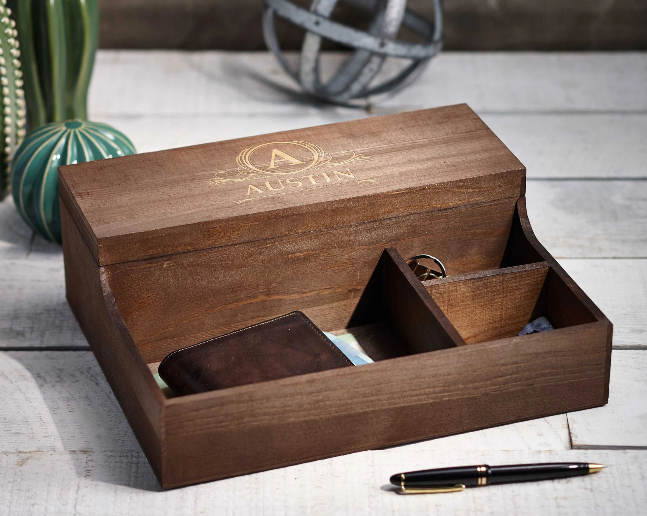 Boîte de montre en bois rustique - Cadeau personnalisé pour homme