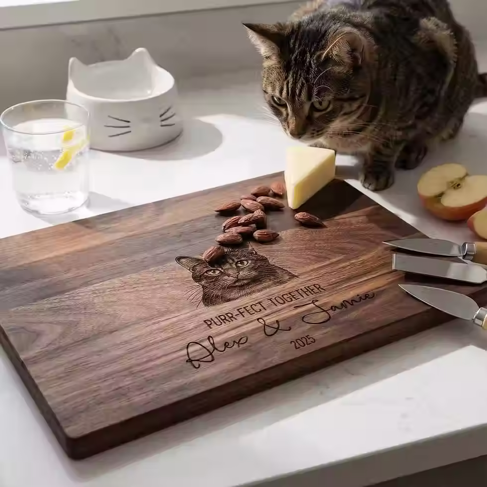 Miniature : Unique wedding gift for cat owners: handcrafted wood board from JM la bonne impression Canada.