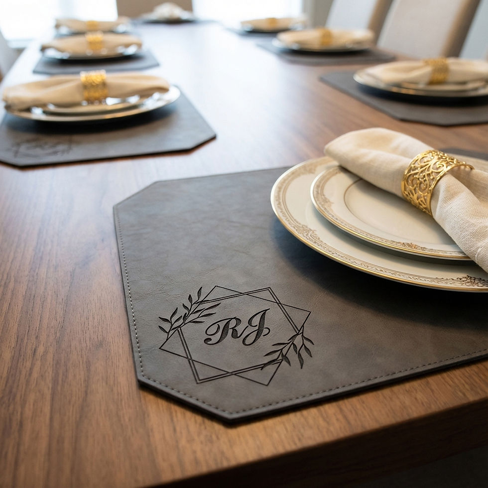 Miniature : Set de table en similicuir personnalisé gravé au laser - Essentiel élégant pour la salle à manger