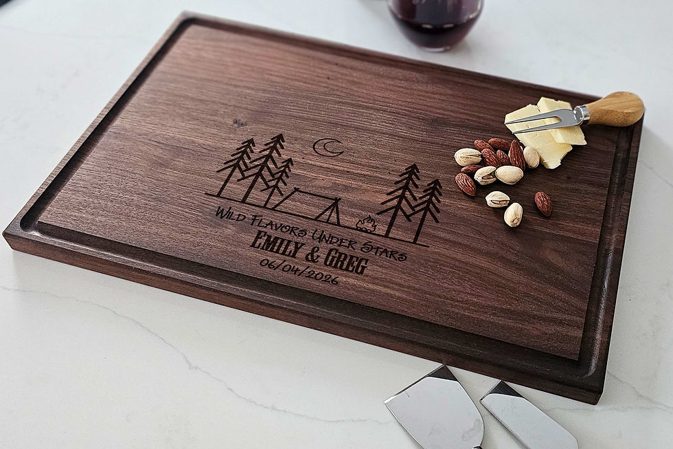 Miniature : Personalized Walnut Wood cutting board with juice groove for the couple