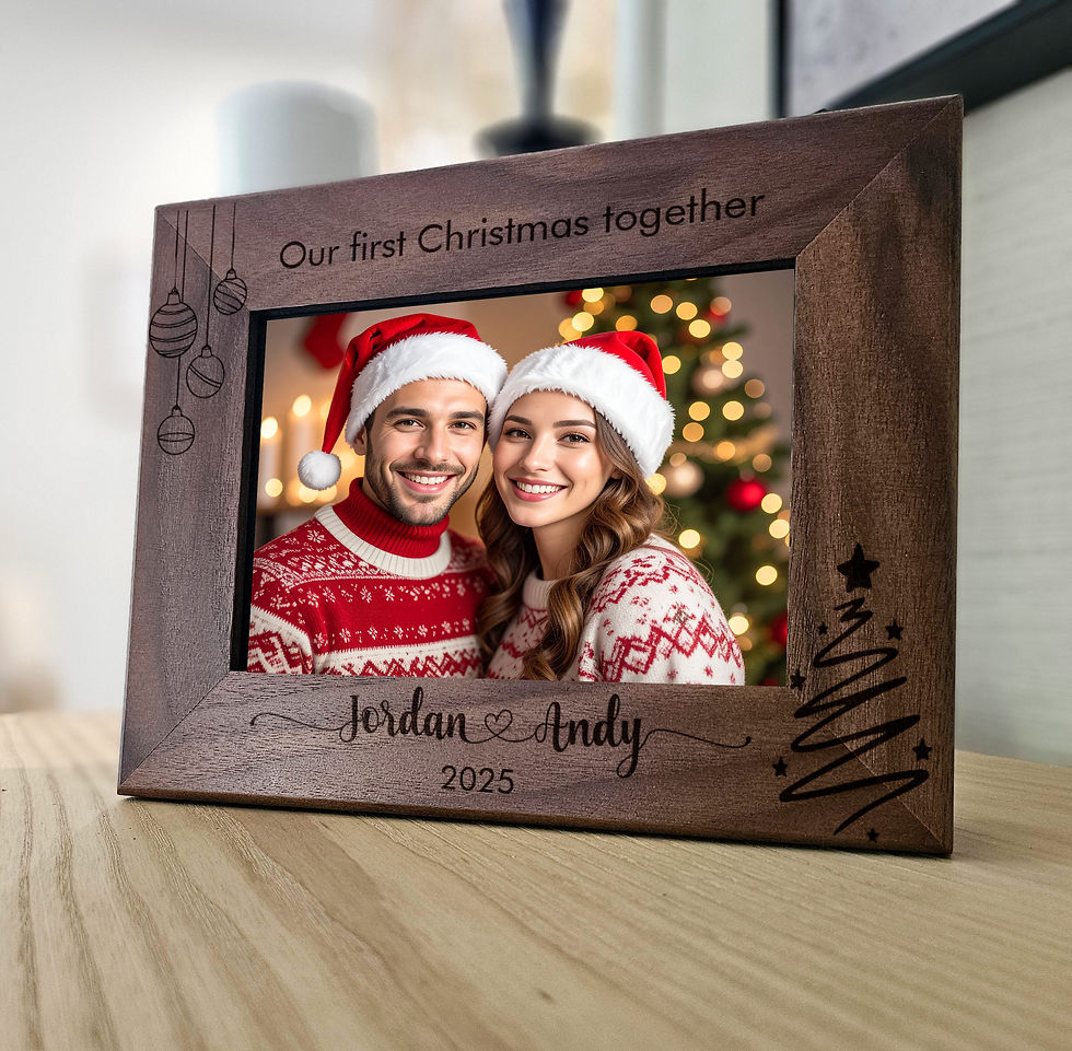 Personalized wooden picture frame, engraved with a Christmas theme