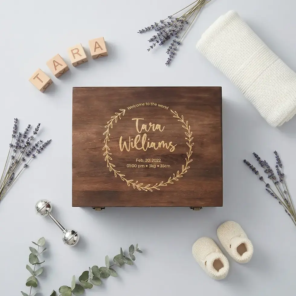 Thumbnail: Personalized Rustic Wooden Newborn Memory Box - Unique Gift for a New Arrival
