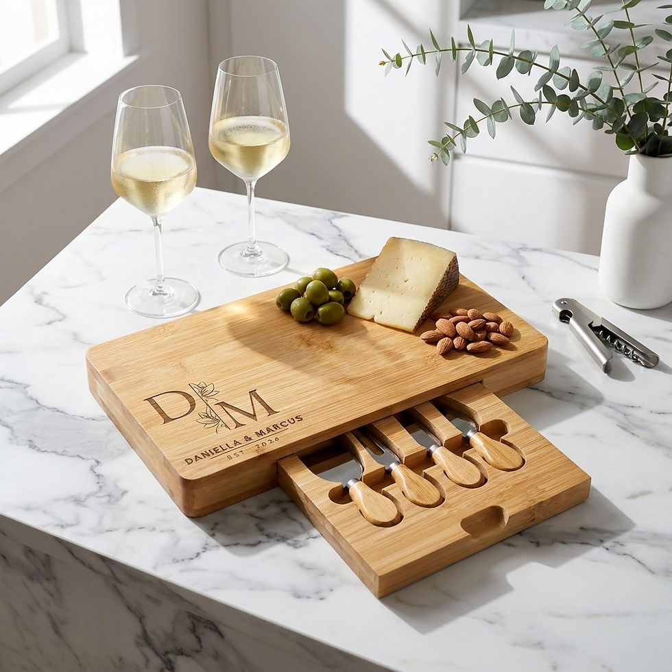 Miniature : Planche de charcuterie florale monogrammée | Planche à fromage gravée personnalisée pour mariage