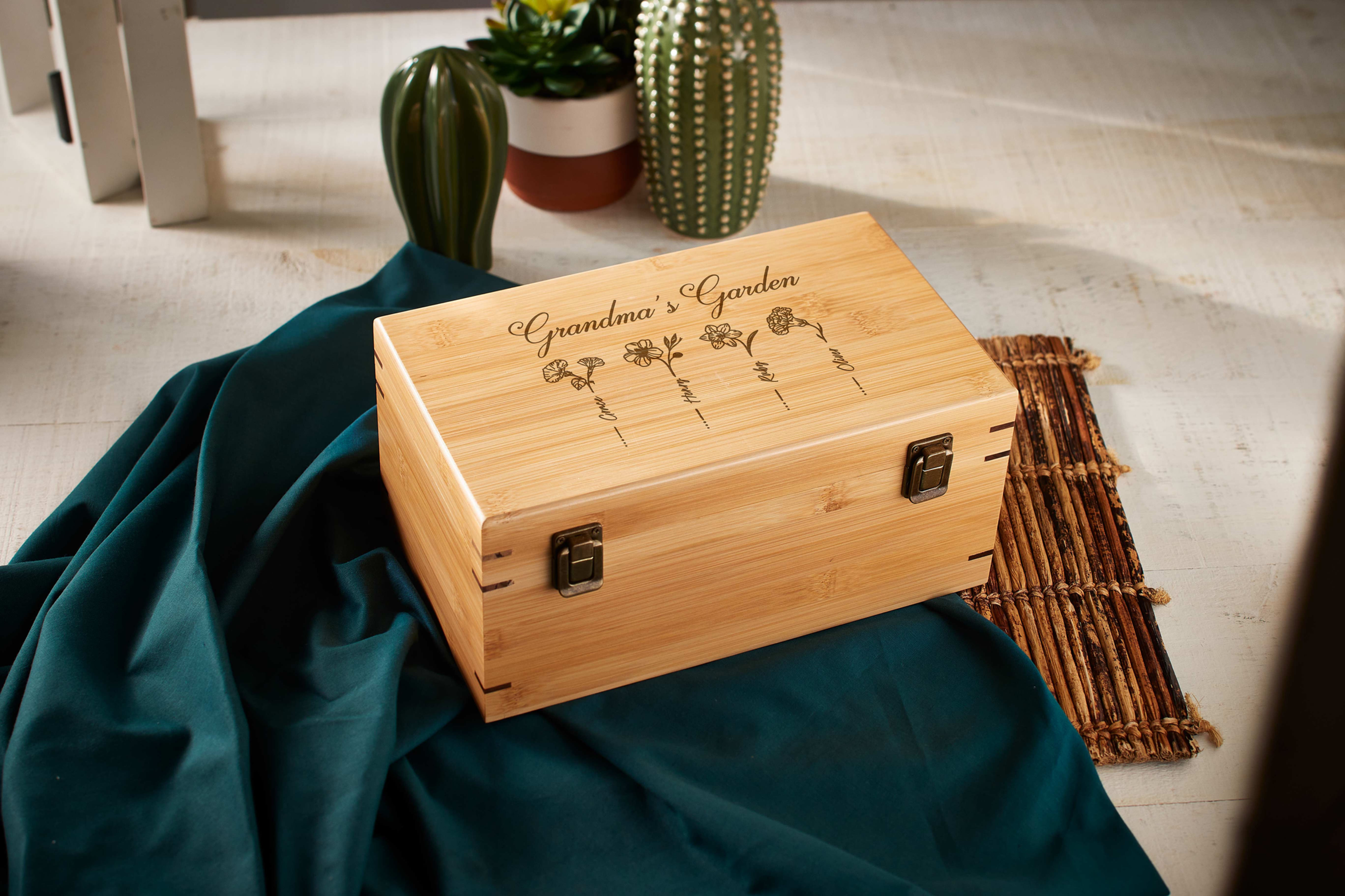 Bamboo custom-engraved keepsake box for Grandma