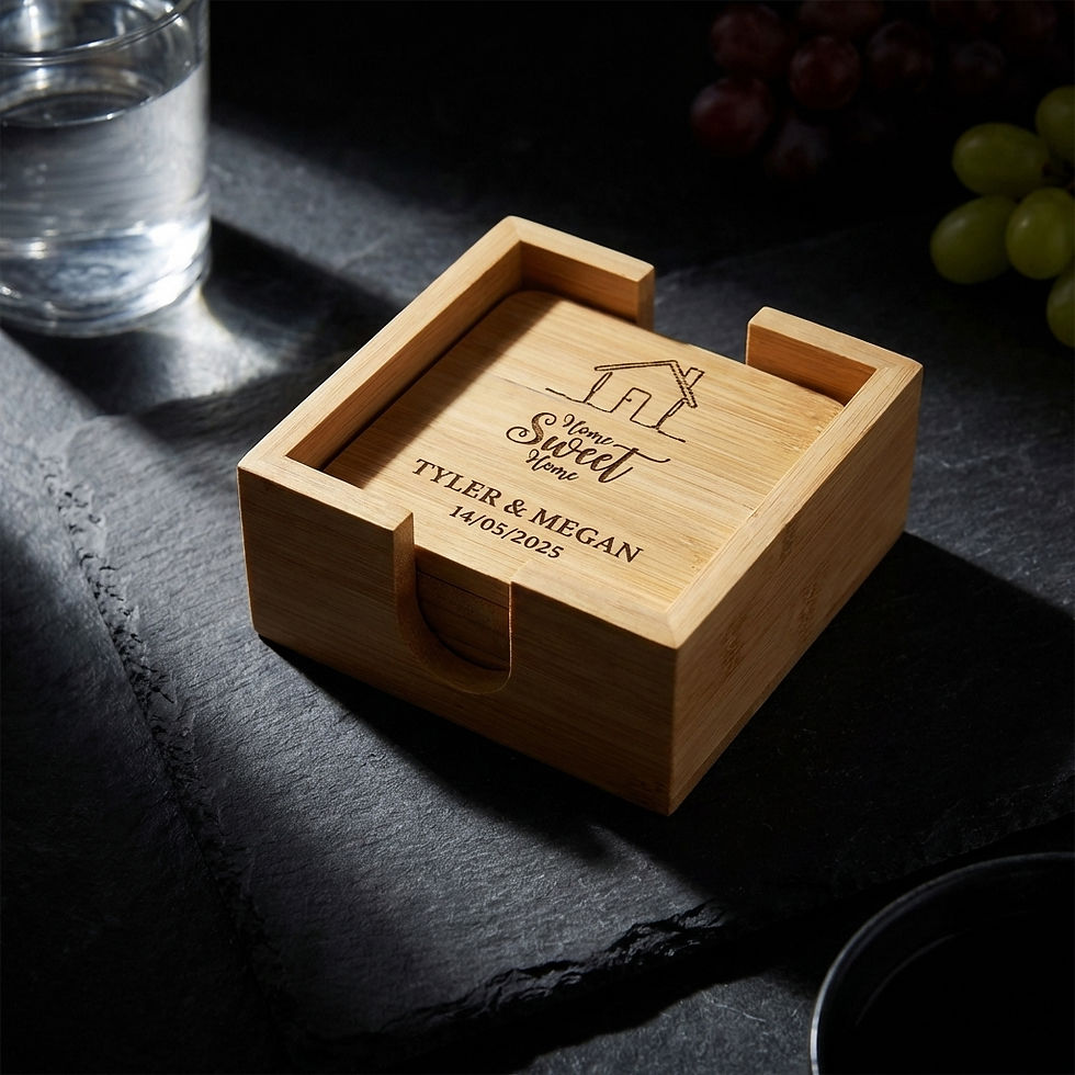 Thumbnail: Realtor closing gift idea: high quality personalized Home Sweet Home coaster set.