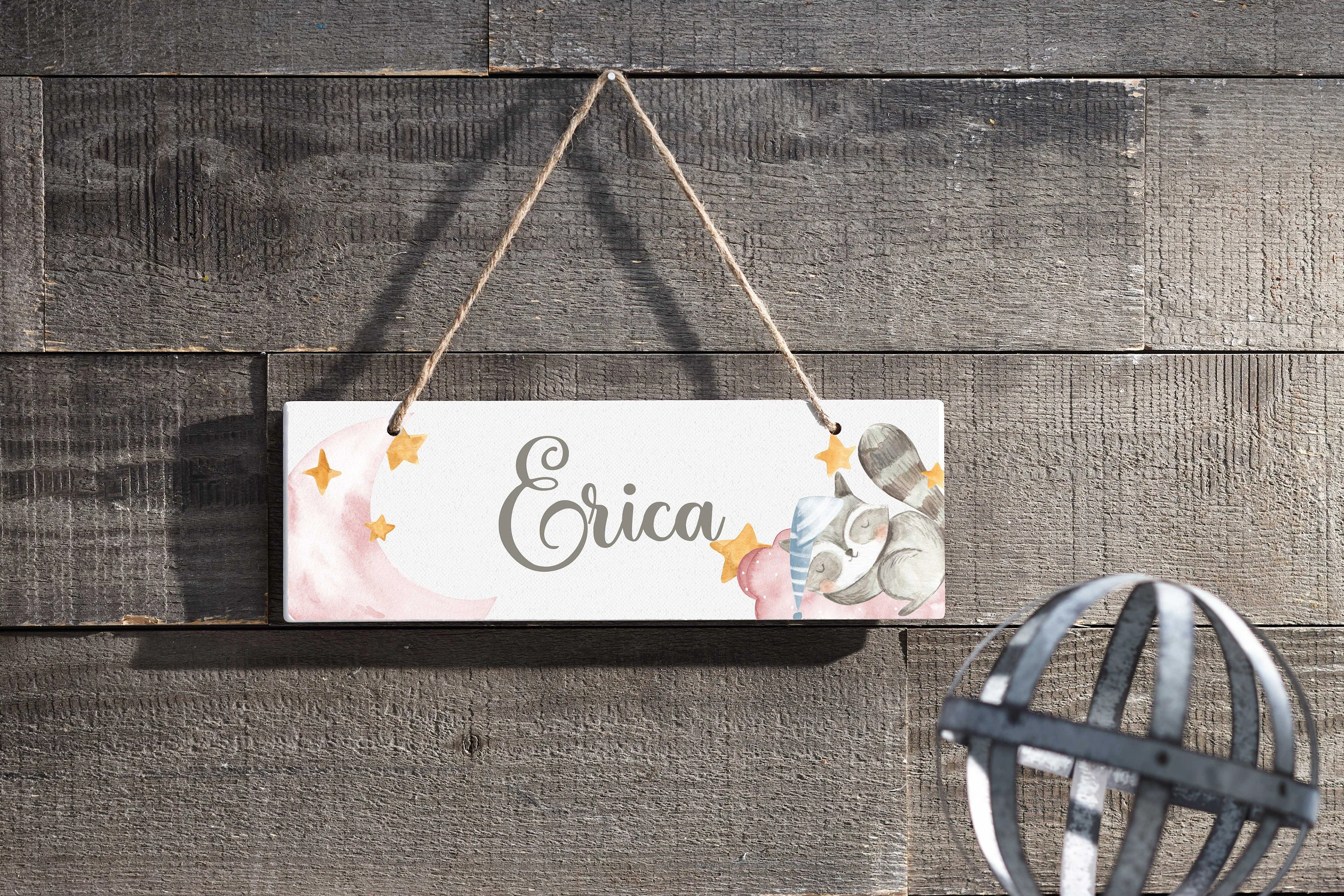 Personalized Ceramic Door Sign for Kids Room - Cute Elephant Drawing with Stars