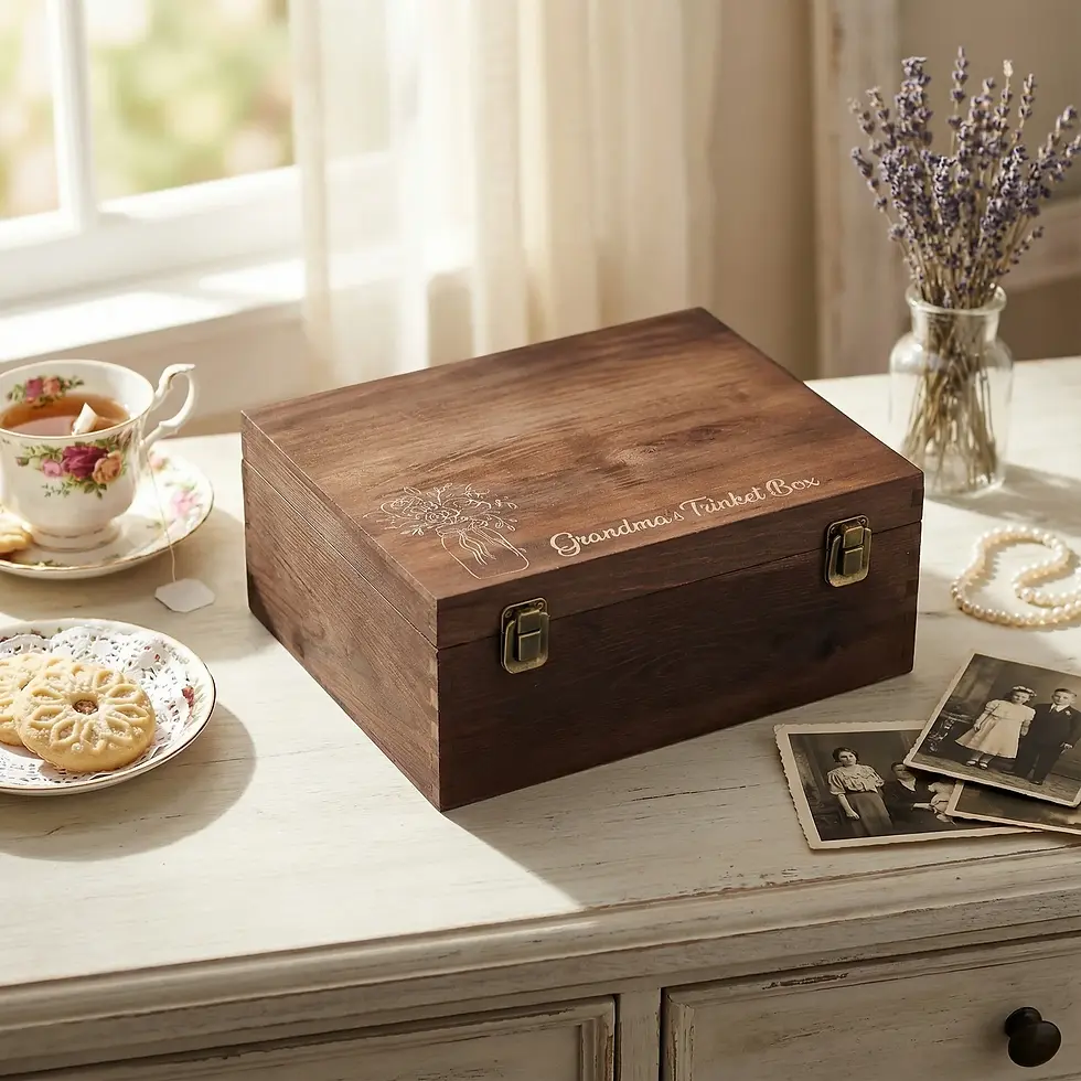 Thumbnail: Personalized Rustic Wooden Keepsake Box For Grandma; Custom-Engraved Memory Box