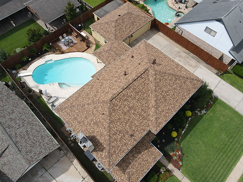 Completed roof replacement over pool area in Sagemont, Houston, TX