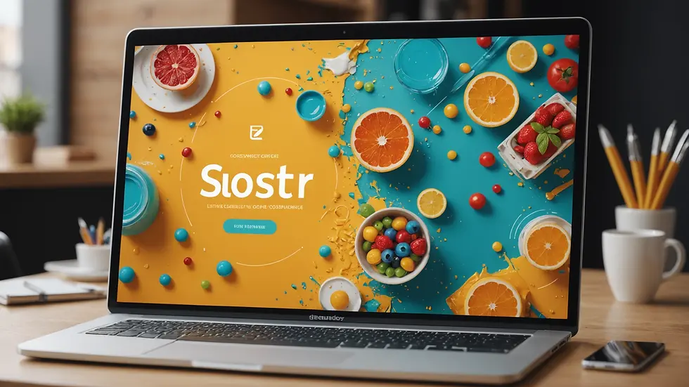 Close-up view of an interactive splash page featuring various branding elements