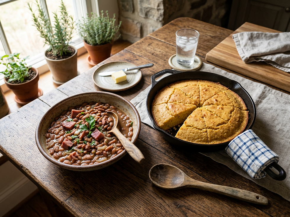 Homestyle Cornbread and Brown Beans with Ham Easy Step by Step Recipe