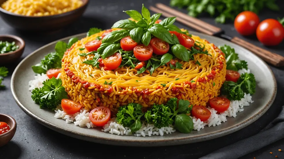 Close-up view of a vibrant Mount Jaro dish garnished with herbs