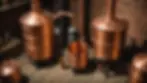 High angle view of a traditional copper still used for moonshine