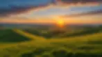 Wide angle view of a vibrant sunset over rolling hills