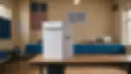 Eye-level view of a voting booth with a ballot box