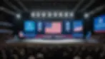 Wide angle view of an empty political rally stage