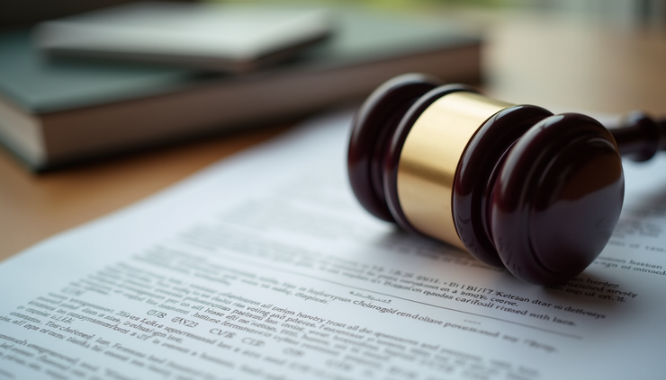 Close-up view of a gavel on a legal document