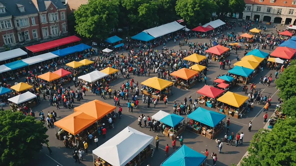 High angle view of a vibrant outdoor community event