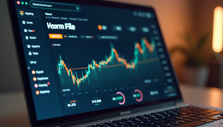 Close-up of a laptop screen showing a cryptocurrency portfolio dashboard