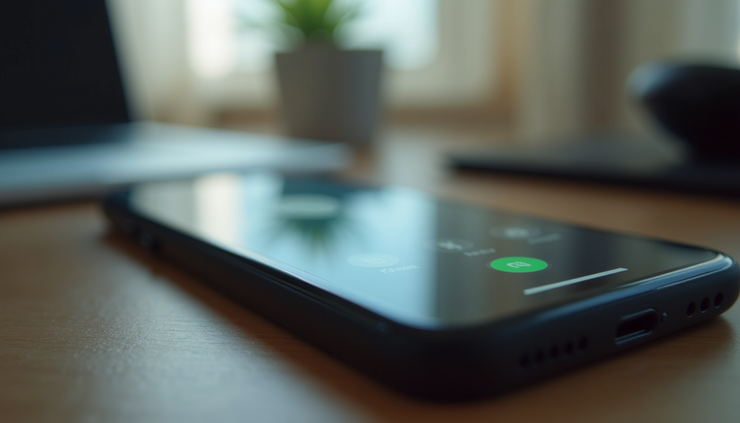 Eye-level view of a modern phone with AI voice call interface