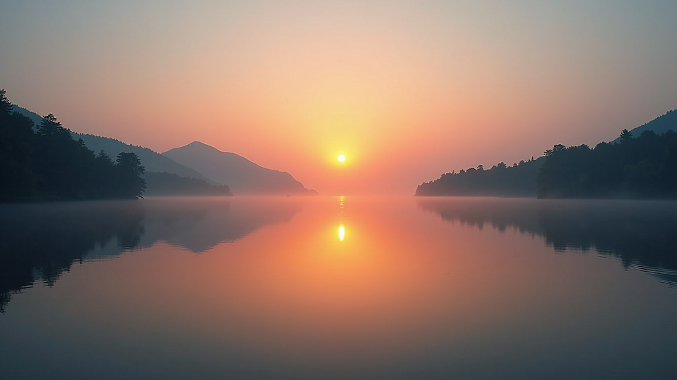 High angle view of a peaceful sunset over a calm lake