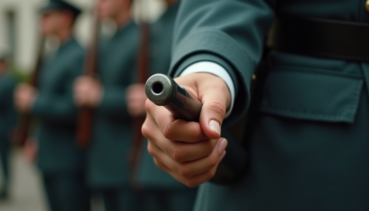 Close-up view of a military officer’s hand holding a command baton