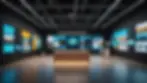 Wide angle view of a digital product showcase