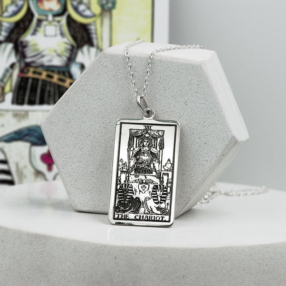 Thumbnail: The Chariot Tarot Engraved 925 Sterling Silver Pendant Necklace