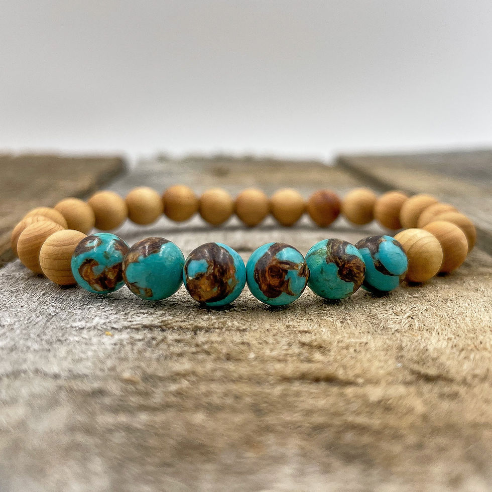 Thumbnail: Grove - Bronzite Turquoise & Cedar Wood Mala Beaded Bracelet Dreamed By Everwood