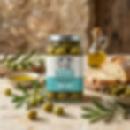 Naturally fermented green olives in Mare Nostrum retail glass jar