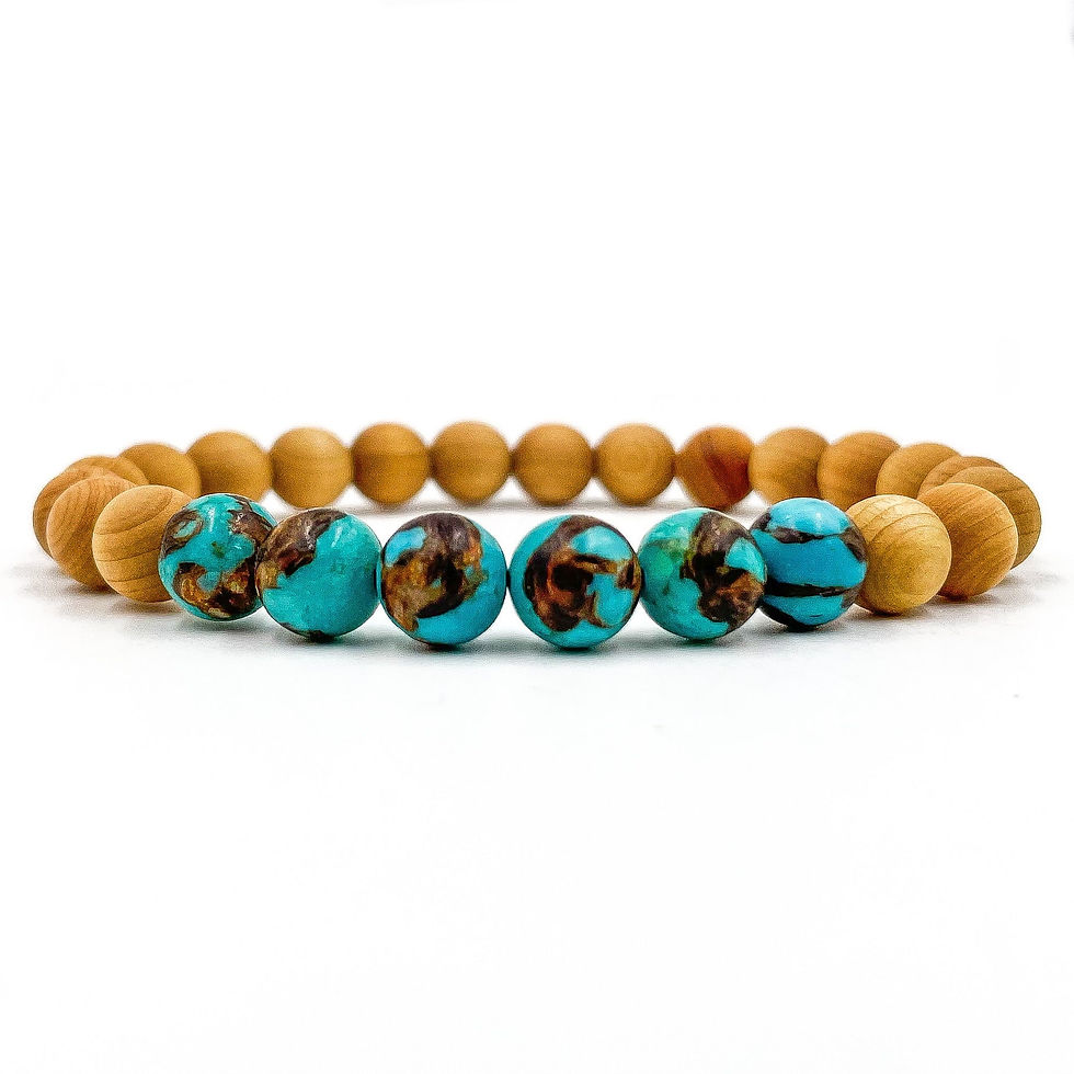 Thumbnail: Grove - Bronzite Turquoise & Cedar Wood Mala Beaded Bracelet Dreamed By Everwood