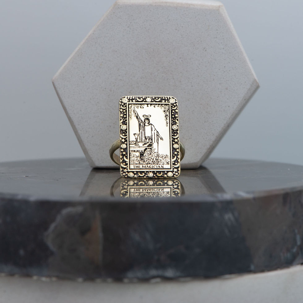 Thumbnail: The Magician Tarot Card Engraved 925 Sterling Silver Band Ring