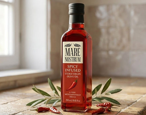 Chili infused olive oil in Mare Nostrum glass bottle