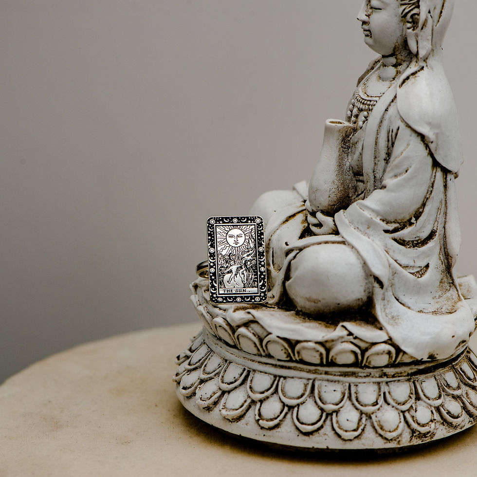 Thumbnail: The Sun Tarot Card Engraved 925 Sterling Silver Band Ring