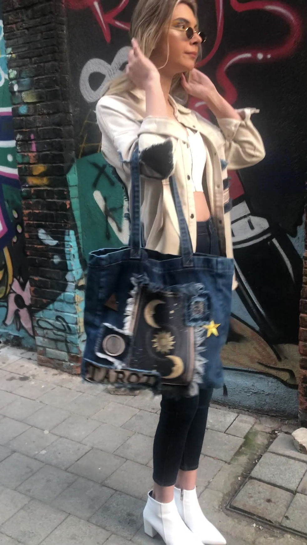 Thumbnail: Tarot Card Moon Themed Denim Bag Dreamed By Persona Grata
