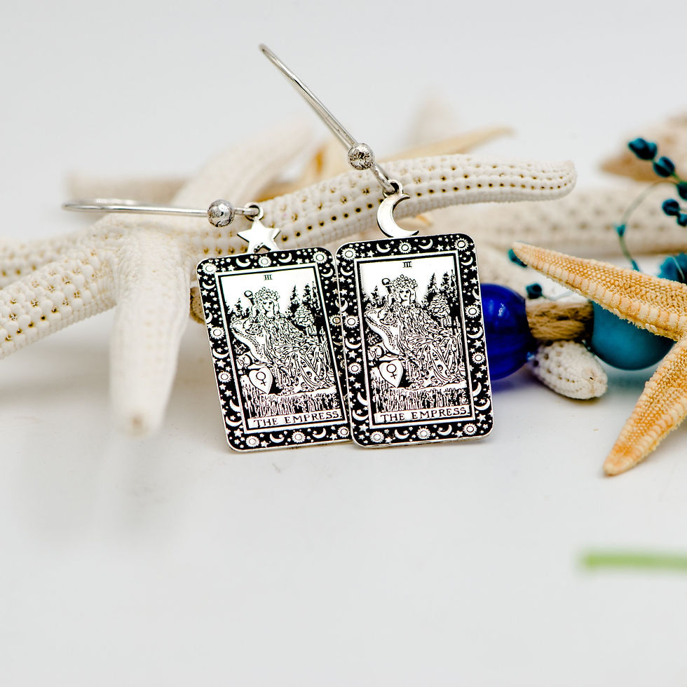 Thumbnail: The Empress Tarot Card Engraved 925 Sterling Silver Earrings