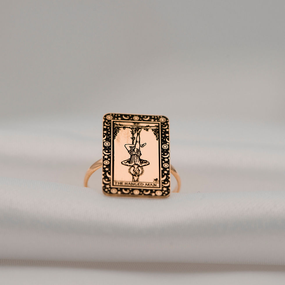 Thumbnail: The Hanged Man Tarot Card Engraved 925 Sterling Silver Band Ring