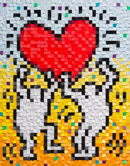 Keith Haring inspired characters in Oli's signature 3D pixels style 