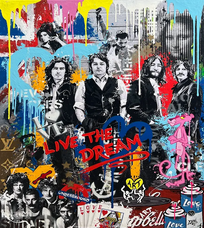 A pop art mixed-media canvas by Yuvi