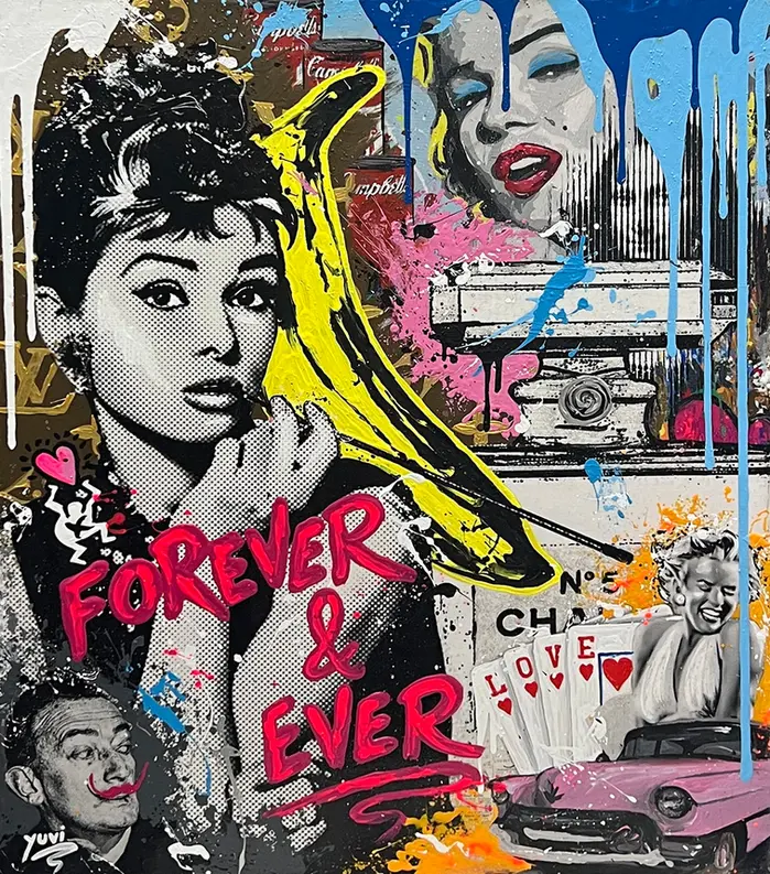 A pop art mixed-media canvas by Yuvi