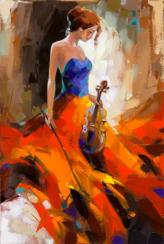 painting of a woman in an orange dress Abstract Fashion Woman in Orange Dress Canvas Wall Painting Homcraft