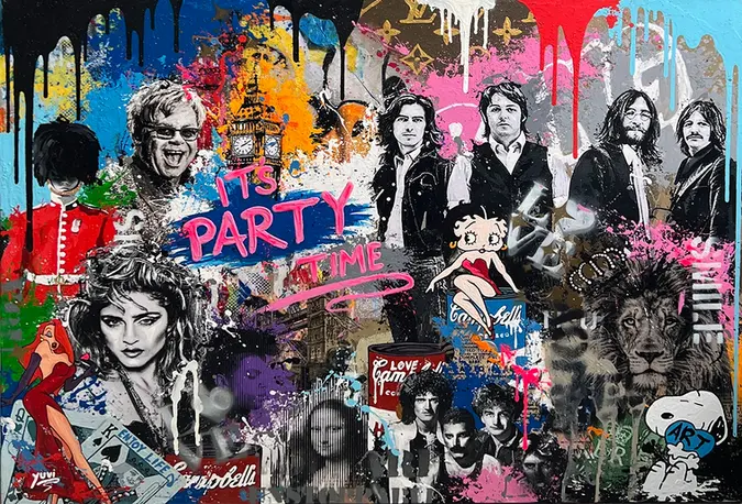 A pop art mixed-media canvas by Yuvi