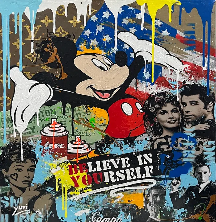 A pop art mixed-media canvas by Yuvi