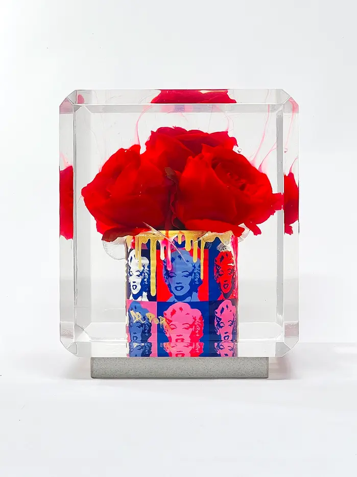 An artwork inspired by Marilyn Monroe and Andy Warhol encased in resin by Dr Pop