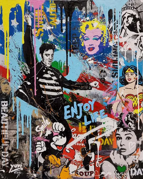 A mixed-media canvas by Yuvi