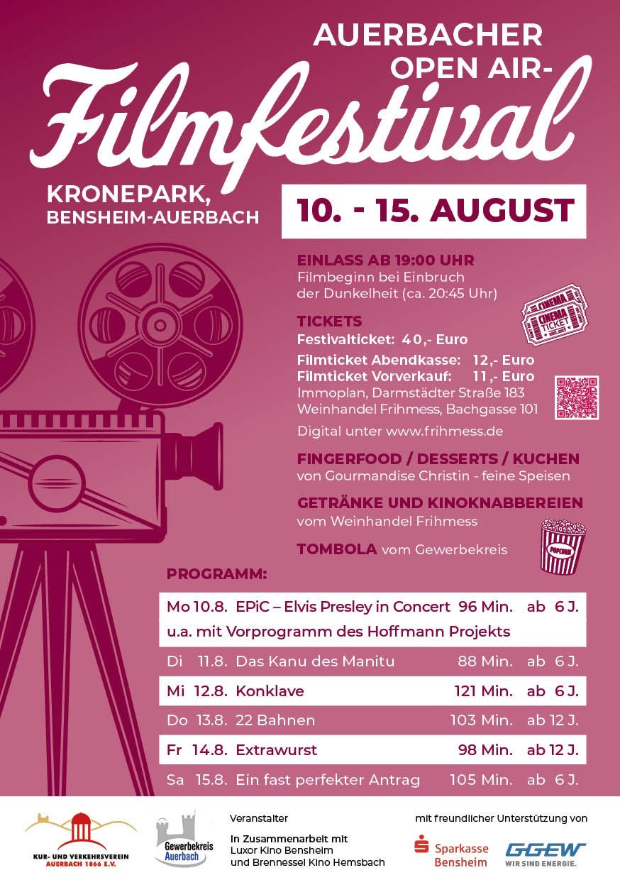 3. Auerbacher Open Air Filmfestival vom 10.8.-15.8. im Kronepark