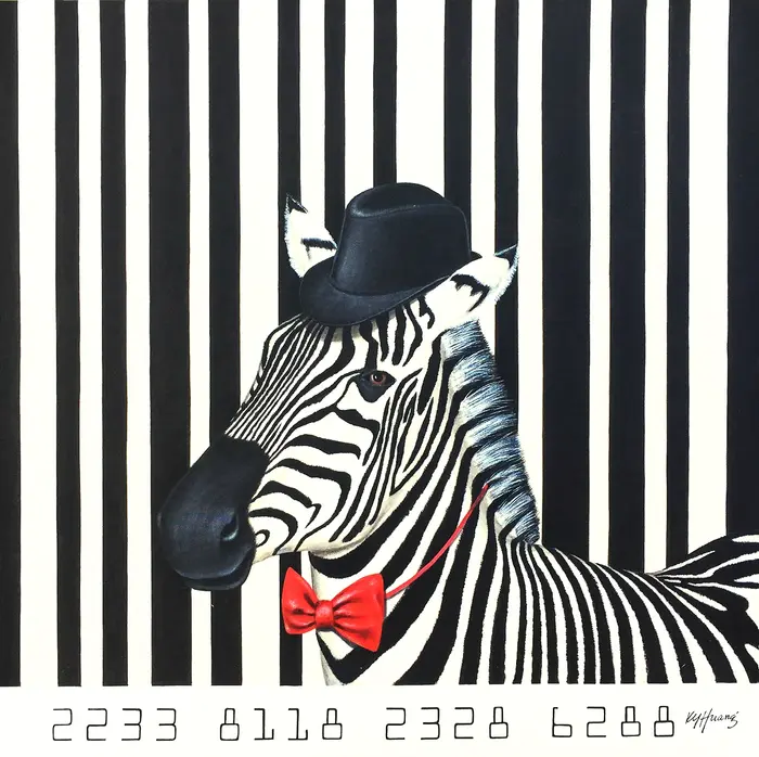 Ky Huang's "Mr. Stripes" humorously contrasts a dapper zebra with a bold striped background