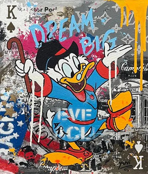 A pop art mixed-media canvas by Yuvi