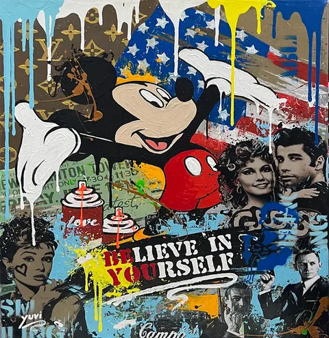 A pop art mixed-media canvas by Yuvi