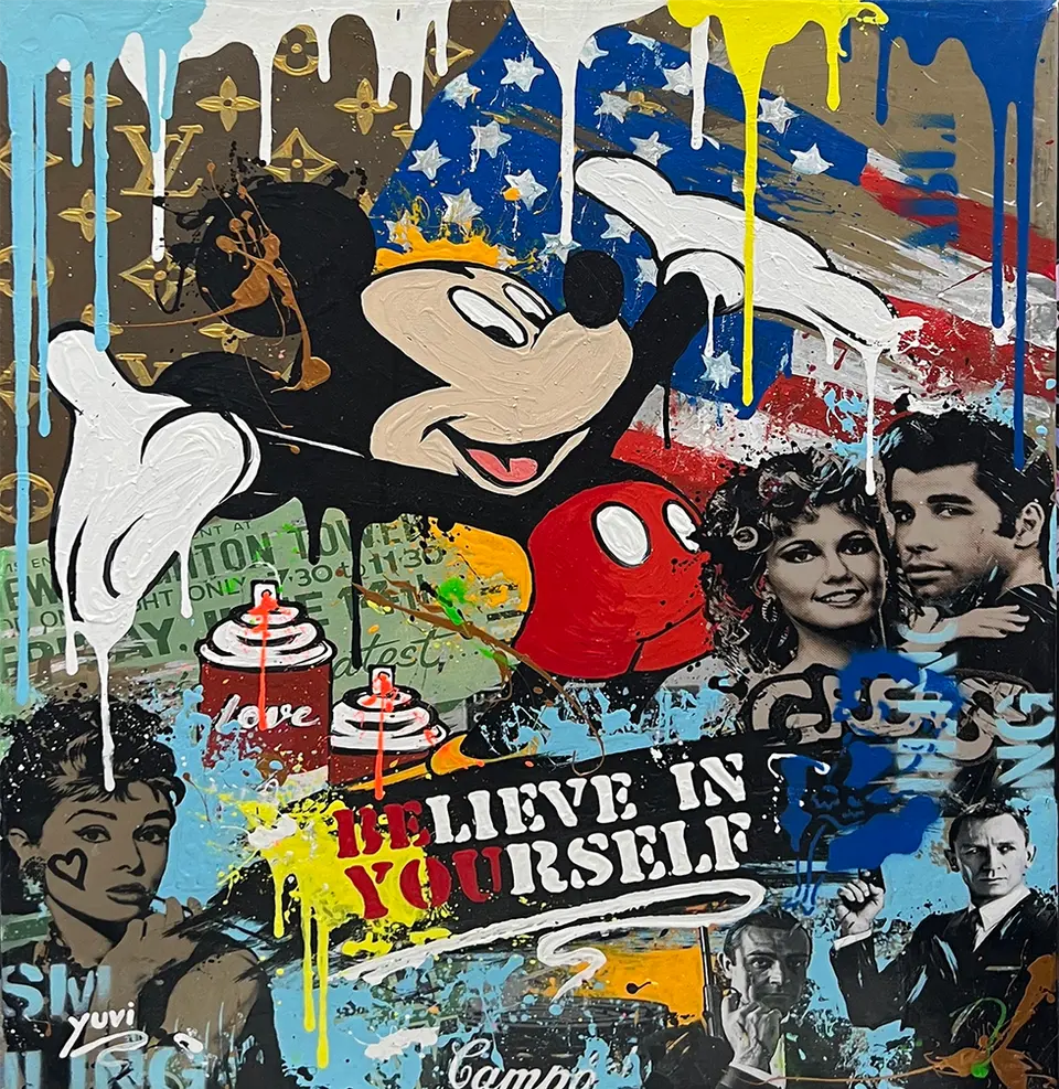 A pop art mixed-media canvas by Yuvi