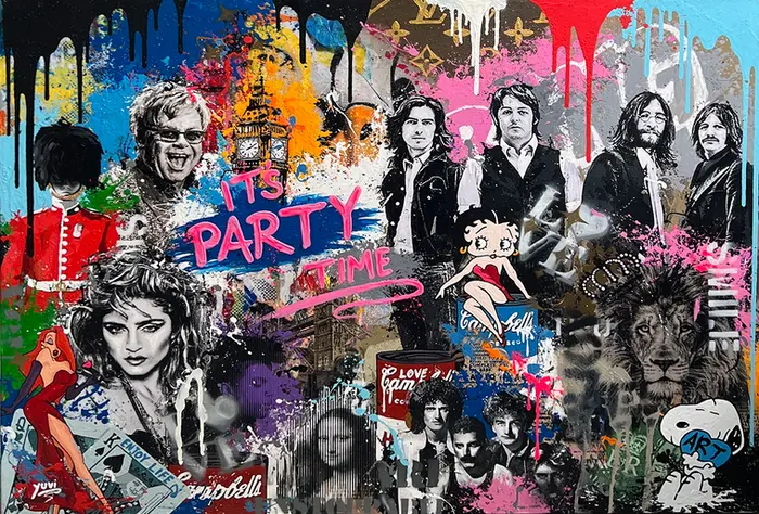 A pop art mixed-media canvas by Yuvi